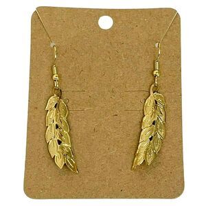 Dangle Leaf Earrings Gold Tone Detailed 3D Cutout Pattern French Wire